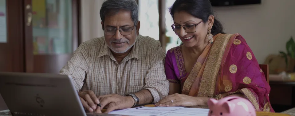 A couple at home going through their loan papers with a laptop